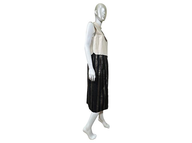 Dries Van Noten Vestido de rayas sin mangas con adornos Negro Blanco Dorado - vista 5