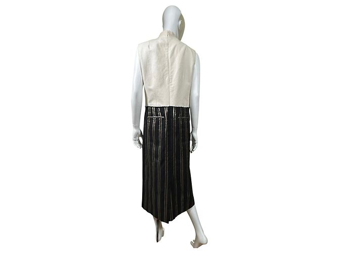 Dries Van Noten Vestido de rayas sin mangas con adornos Negro Blanco Dorado - vista 7