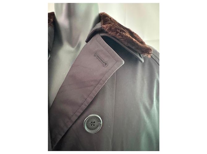 Burberry Abrigo de lana negro doble botonadura con cuello de pelo - vista 4