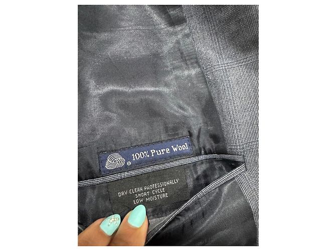Burberrys Grey Check Wool Blazer Blue - view 12