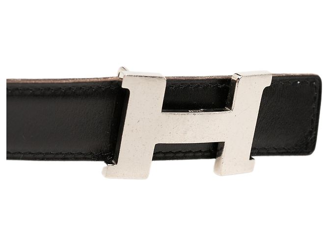 Cintura reversibile Hermès Constance H in pelle Box e Togo nera Blu chiaro - vista 6