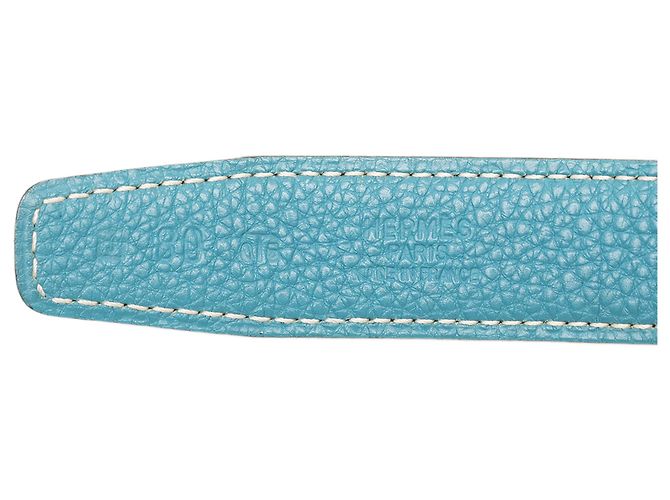 Cintura reversibile Hermès Constance H in pelle Box e Togo nera Blu chiaro - vista 7