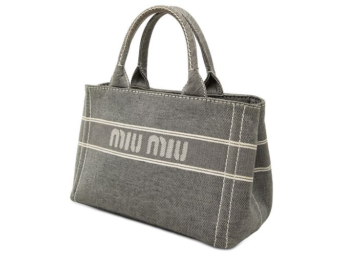 Miu Miu Piccola borsa satchel in denim grigio con logo Marrone - vista 2