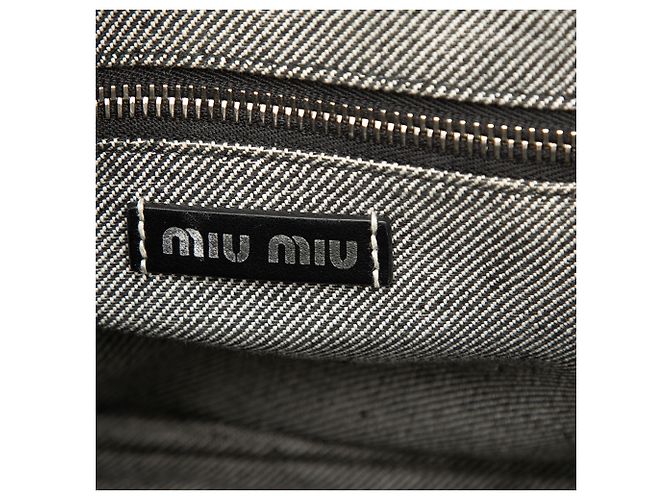 Miu Miu Piccola borsa satchel in denim grigio con logo Marrone - vista 5