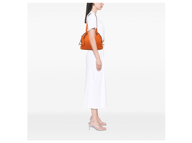 Borsa Satchel Dome Vitello Daino Arancione Prada - vista 6