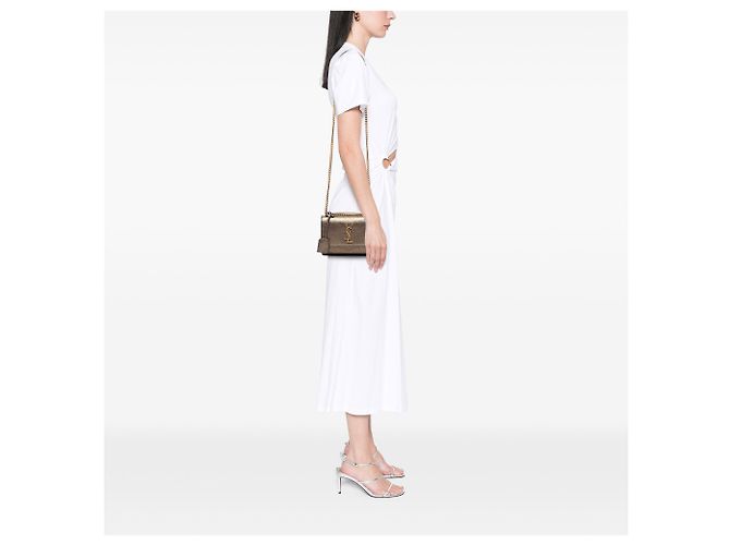 Saint Laurent Borsa a tracolla Monogram Sunset in pelle con stampa lizard metallizzata oro Small D'oro - vista 5