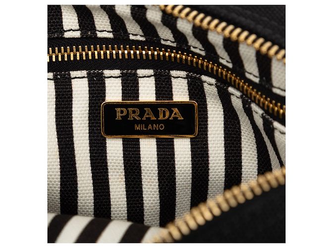 Pochette Prada in tela canapa nera con logo Nero - vista 5