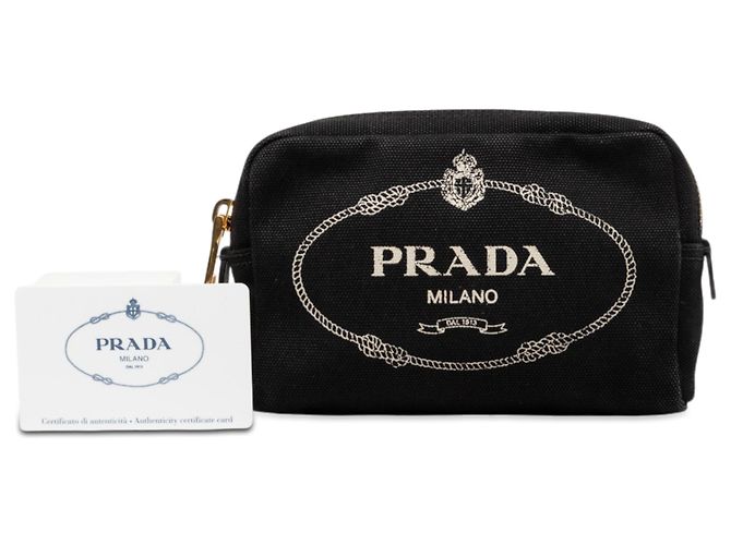 Pochette Prada in tela canapa nera con logo Nero - vista 7