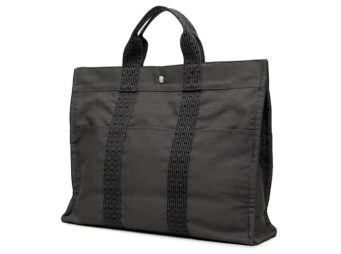 Hermès Gray Canvas Herline MM Marrone Grigio antracite - vista 2