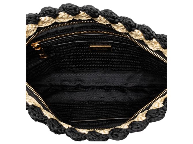 Clutch in rafia a crochet nera Prada Nero - vista 4