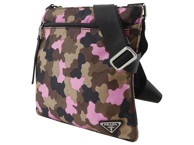 Borsa a tracolla Prada Brown Tessuto Camouflage Zip Top Marrone - vista 3