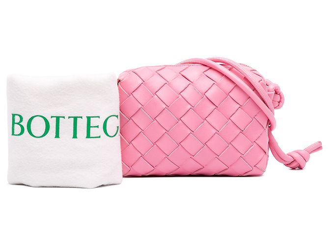 Borsa Camera Loop in agnello Intrecciato rosa Candy Bottega Veneta - vista 7