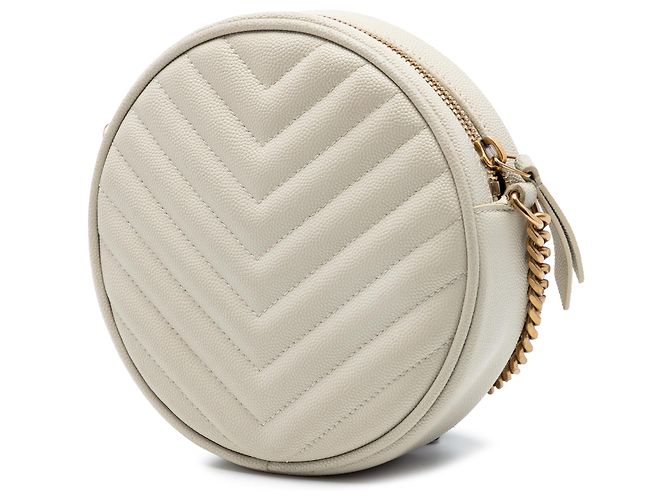 Saint Laurent Round Vinyle Camera Bag Chevron Grain De Poudre Weiß - Ansicht 2