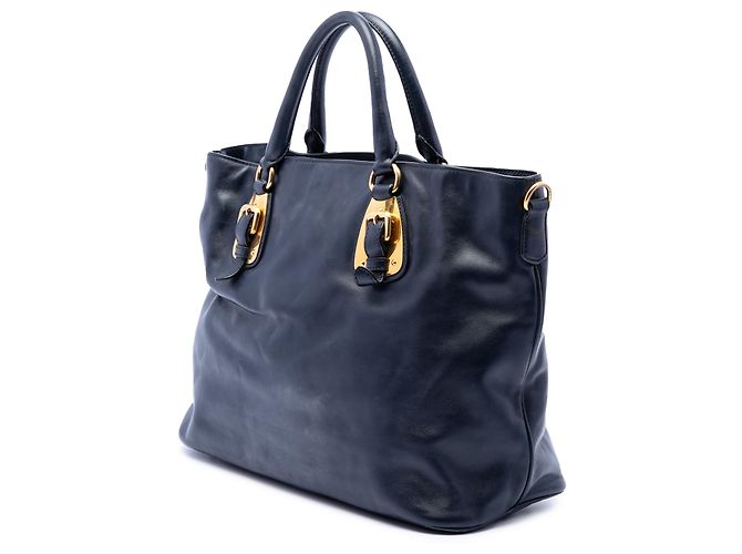 Tote Shopping Convertible Aperto in Pelle di Vitello Morbida Blu Prada Blu navy - vista 2