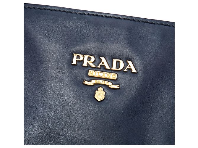 Tote Shopping Convertible Aperto in Pelle di Vitello Morbida Blu Prada Blu navy - vista 5