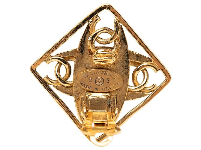 Orecchini a clip Chanel Gold CC placcati oro perle finte a forma di diamante D'oro - vista 3