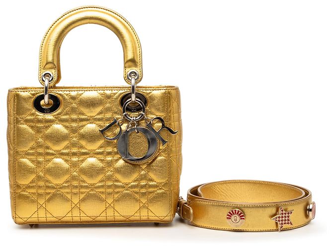 Dior Gold Small Metallic Grained Calfskin Cannage My ABCDior Lady Dior D'oro - vista 8
