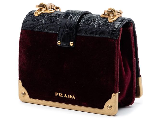 Borsa a tracolla Prada Velluto Cahier in velluto con bordatura in pelle micro croc embossata rossa Rosso Bordò - vista 2