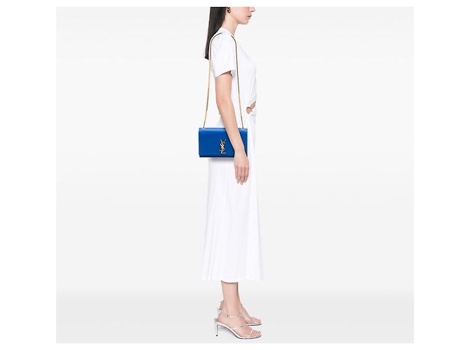 Saint Laurent Borsa a tracolla Kate Monogram in pelle a grana media blu - vista 6