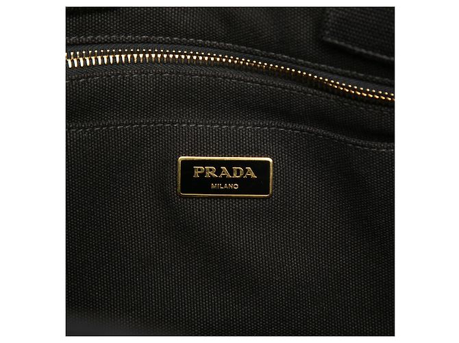 Tote in tela canapa nera con logo Prada Nero - vista 5