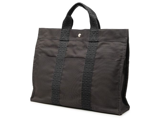 Hermès Gray Canvas Herline MM Marrone Grigio antracite - vista 2