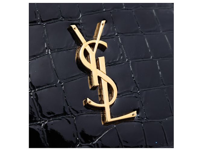 Borsa Camera Round in vinile vernice nero con stampa coccodrillo Saint Laurent - vista 5