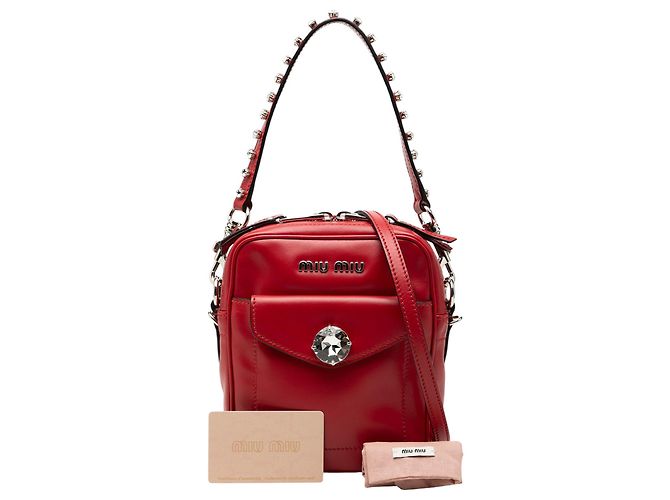 Borsa camera Miu Miu Red Vitello Soft con cristalli solitaire Rosso - vista 7