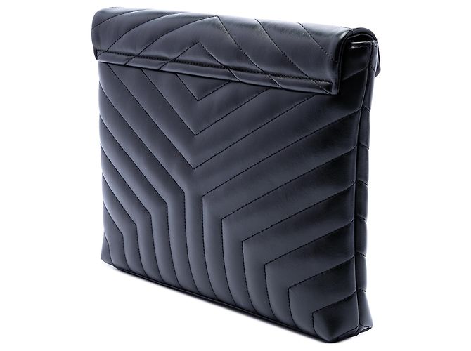 Clutch Document LouLou Monogramma in pelle di vitello matelassé nera Saint Laurent Nero - vista 2