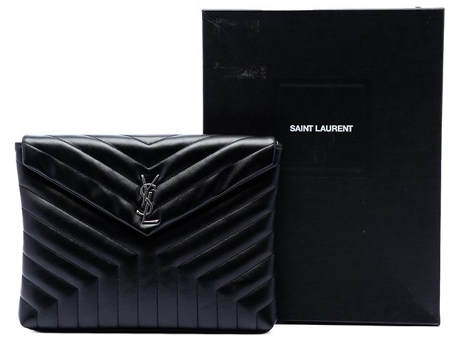 Clutch Document LouLou Monogramma in pelle di vitello matelassé nera Saint Laurent Nero - vista 7