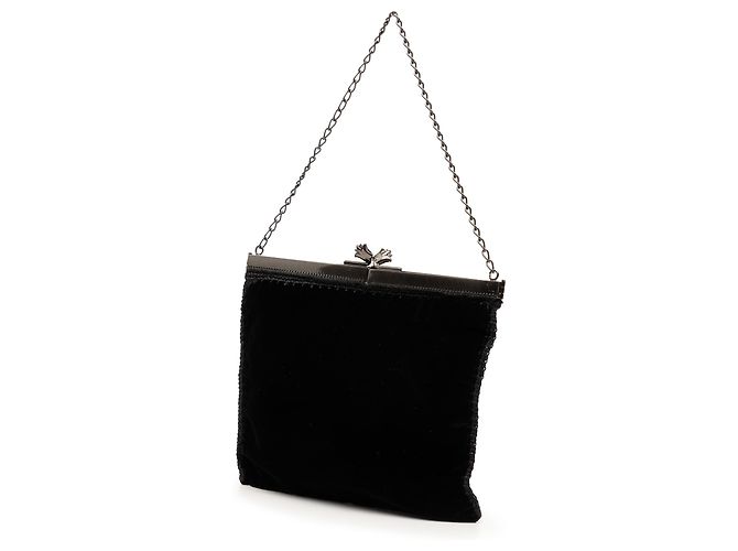 Prada Black Velluto Ricamo Tulip Kisslock Frame Bag - view 2