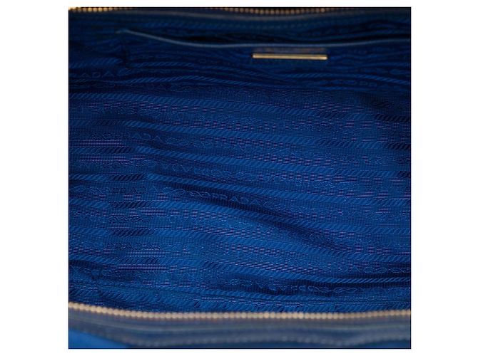 Borsa Tote Convertible Prada Blue Saffiano Trimmed Tessuto Zip Top - vista 5