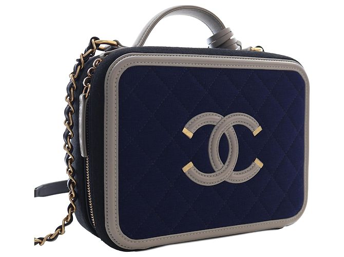 Vanity Pochette de toilette Chanel Blue Medium Tricolor Jersey CC Filigree Bleu Bleu Marine - vue 2