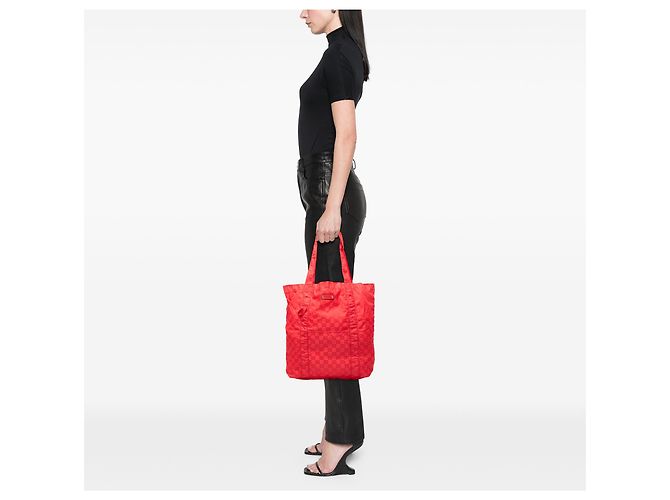 Tote pieghevole Gucci Red GG Nylon Teddy Bear Rosso - vista 6