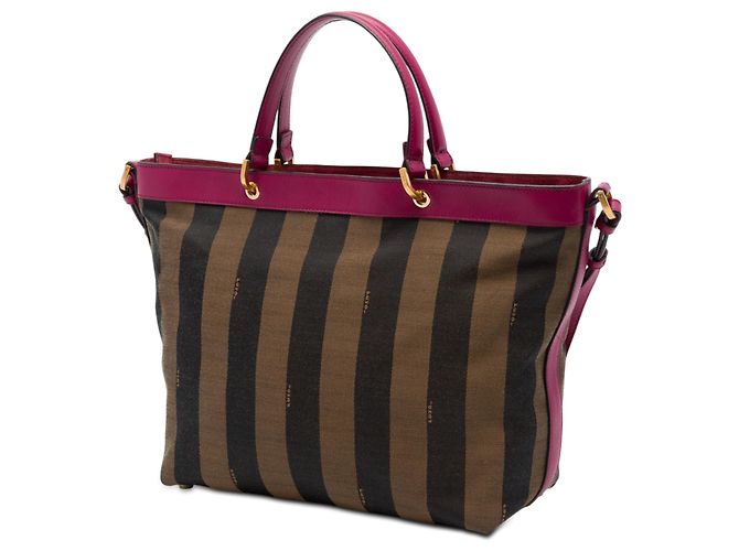 Borsa Fendi in tela Pequin marrone grande - vista 2
