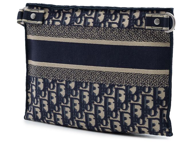 Borsa a tracolla piatta in tela Blue Oblique di Dior Blu navy - vista 2