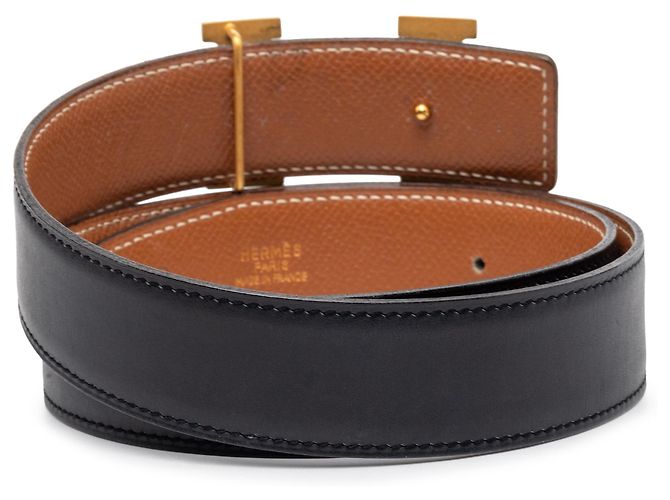 Cintura reversibile Hermès Constance H in Box Calf nero e Courchevel - vista 3