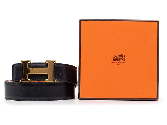 Cintura reversibile Hermès Constance H in Box Calf nero e Courchevel - vista 7