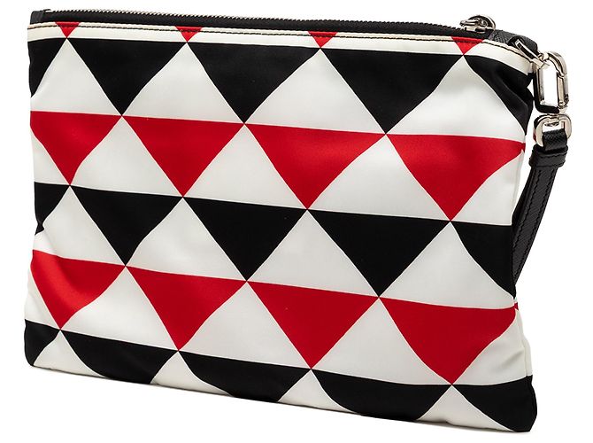Clutch plana de nylon blanco con patrón geométrico de triángulo Prada - vista 2