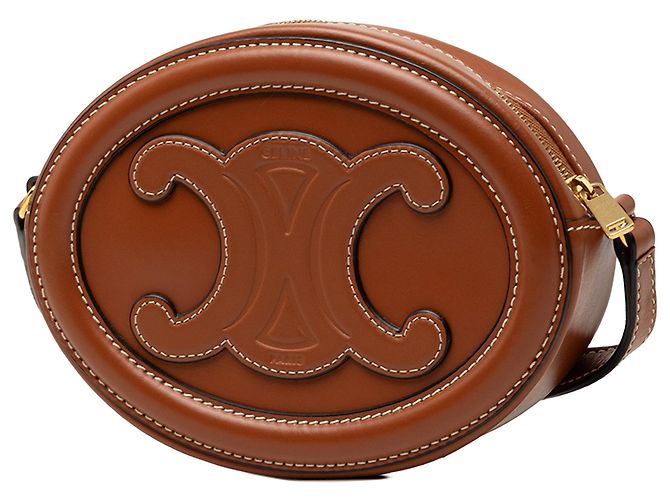 Céline Celine Marrone Borsa a tracolla piccola in pelle di vitello Cuir Triomphe Oval - vista 2