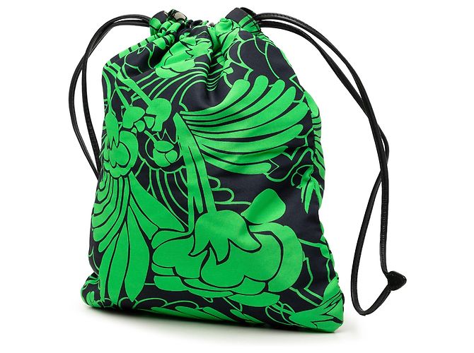 Miu Miu Kordelzug-Beutel aus schwarzem Canvas mit botanischem Blumenprint - Ansicht 2