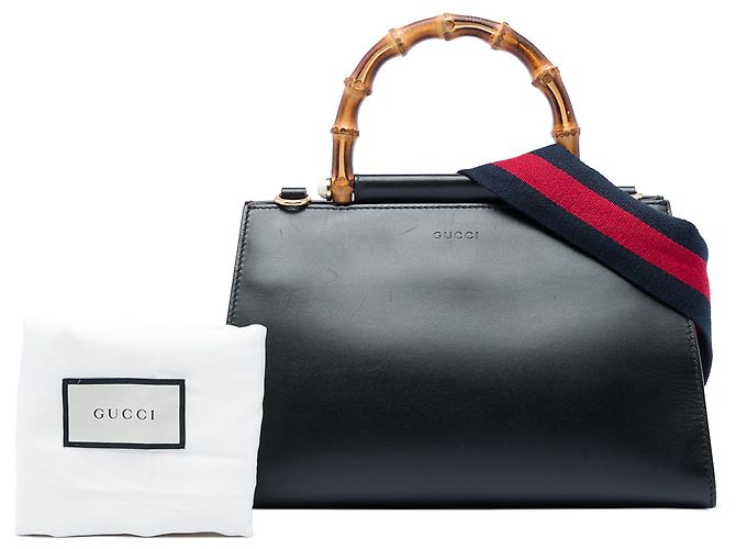 Bamboo Borsa Nymphaea in pelle di vitello nera e bambù con web Gucci, piccola Nero - vista 8