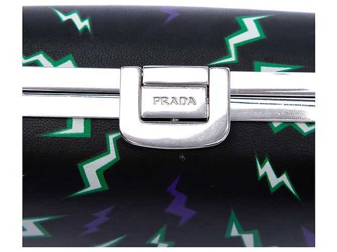 Clutch in pelle Prada Black Universal Studios Leather Thunder Frankenstein con catena Nero - vista 5