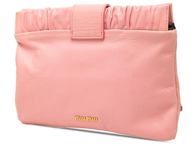 Clutch Miu Miu in agnello rosa con applicazione floreale e tracolla - vista 2