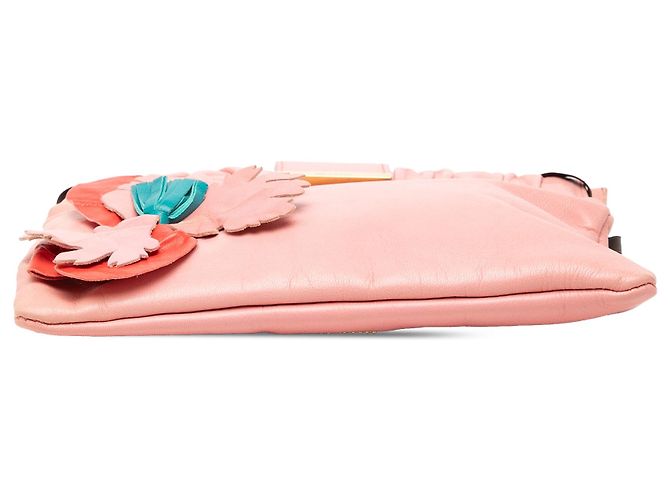 Clutch Miu Miu in agnello rosa con applicazione floreale e tracolla - vista 3