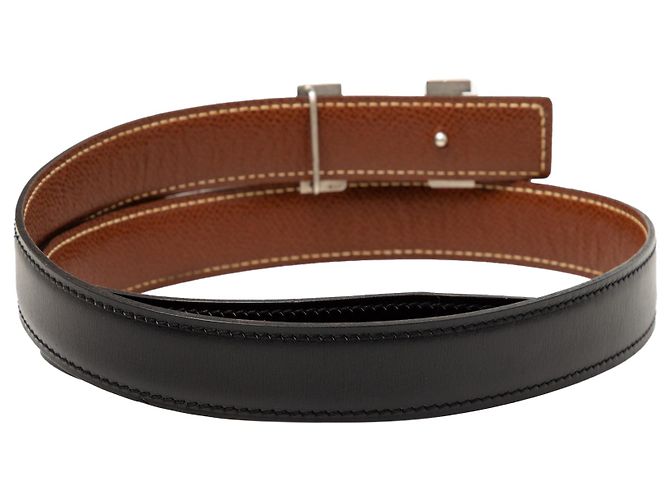 Cintura reversibile Hermès Constance H in pelle Swift ed Epsom nera Nero - vista 3