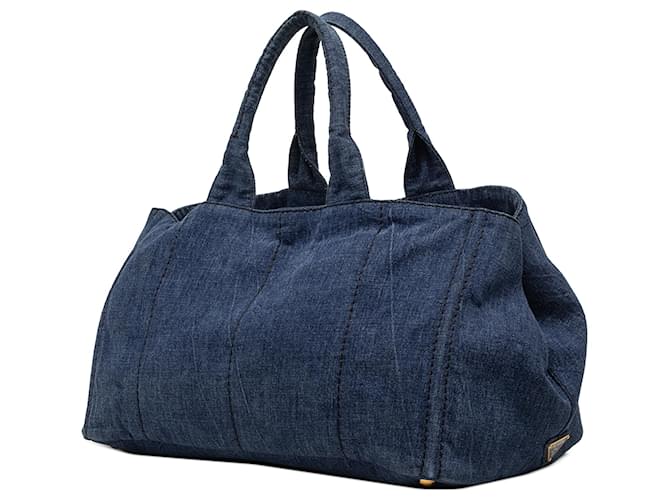 Borsa Prada Blue Large Denim Canapa Logo - vista 2