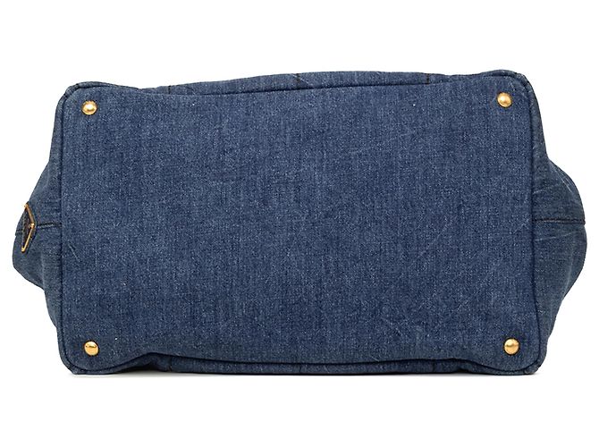 Borsa Prada Blue Large Denim Canapa Logo - vista 3