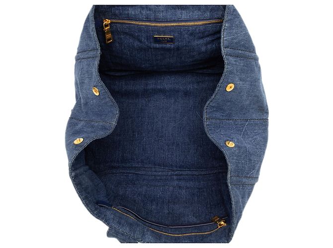 Borsa Prada Blue Large Denim Canapa Logo - vista 4