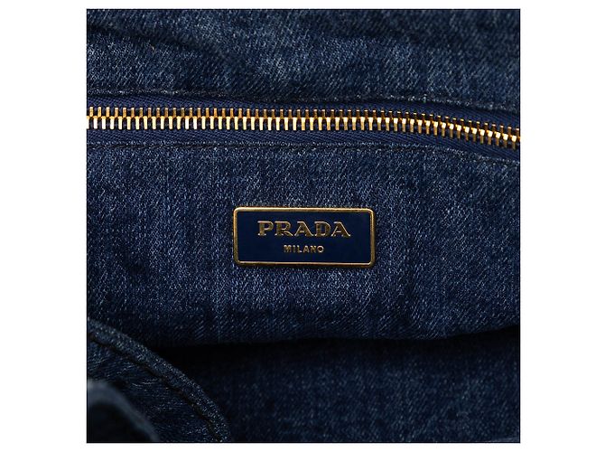 Borsa Prada Blue Large Denim Canapa Logo - vista 5