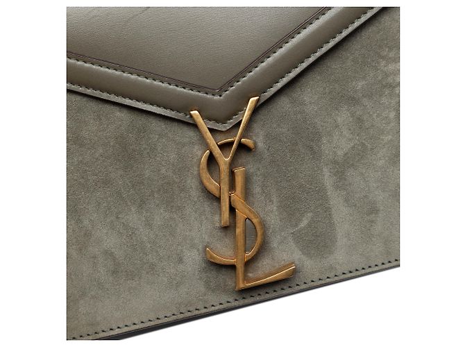 Borsa Saint Laurent Cassandra con chiusura monogramma in scamosciato marrone e pelle di vitello Cachi - vista 5
